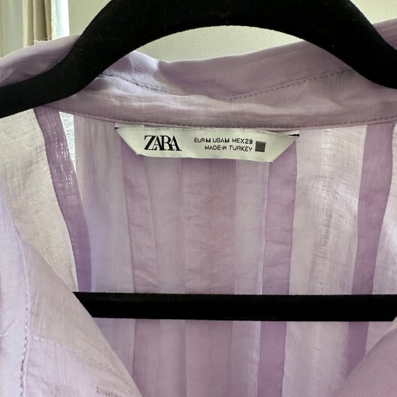 Zara lilac button down semi sheer blouse, size M - Picture 2 of 6